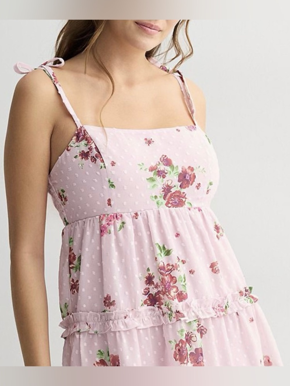 Pink Floral Tie-Shoulder Tiered Dress - Picture 3 of 5
